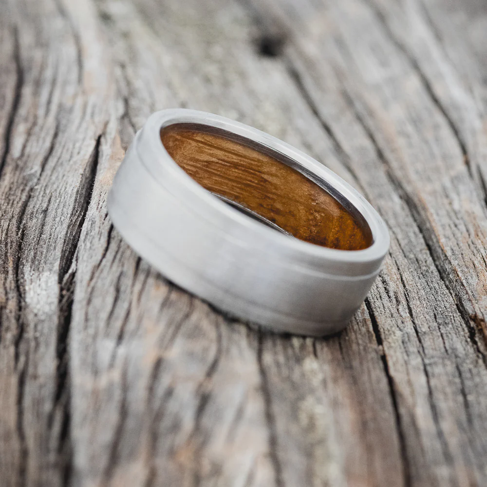 "SEDONA" - WHISKEY BARREL LINED WEDDING RING WITH A BRUSHED FINISH - Image 4