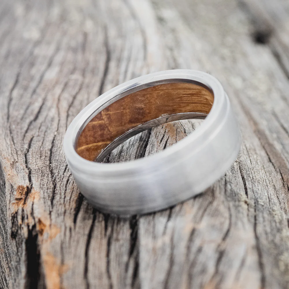 "SEDONA" - WHISKEY BARREL LINED WEDDING RING WITH A BRUSHED FINISH - Image 6