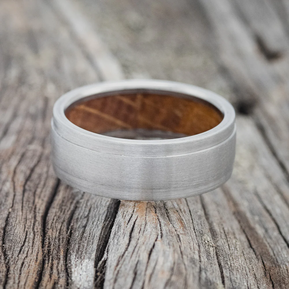 "SEDONA" - WHISKEY BARREL LINED WEDDING RING WITH A BRUSHED FINISH - Image 7