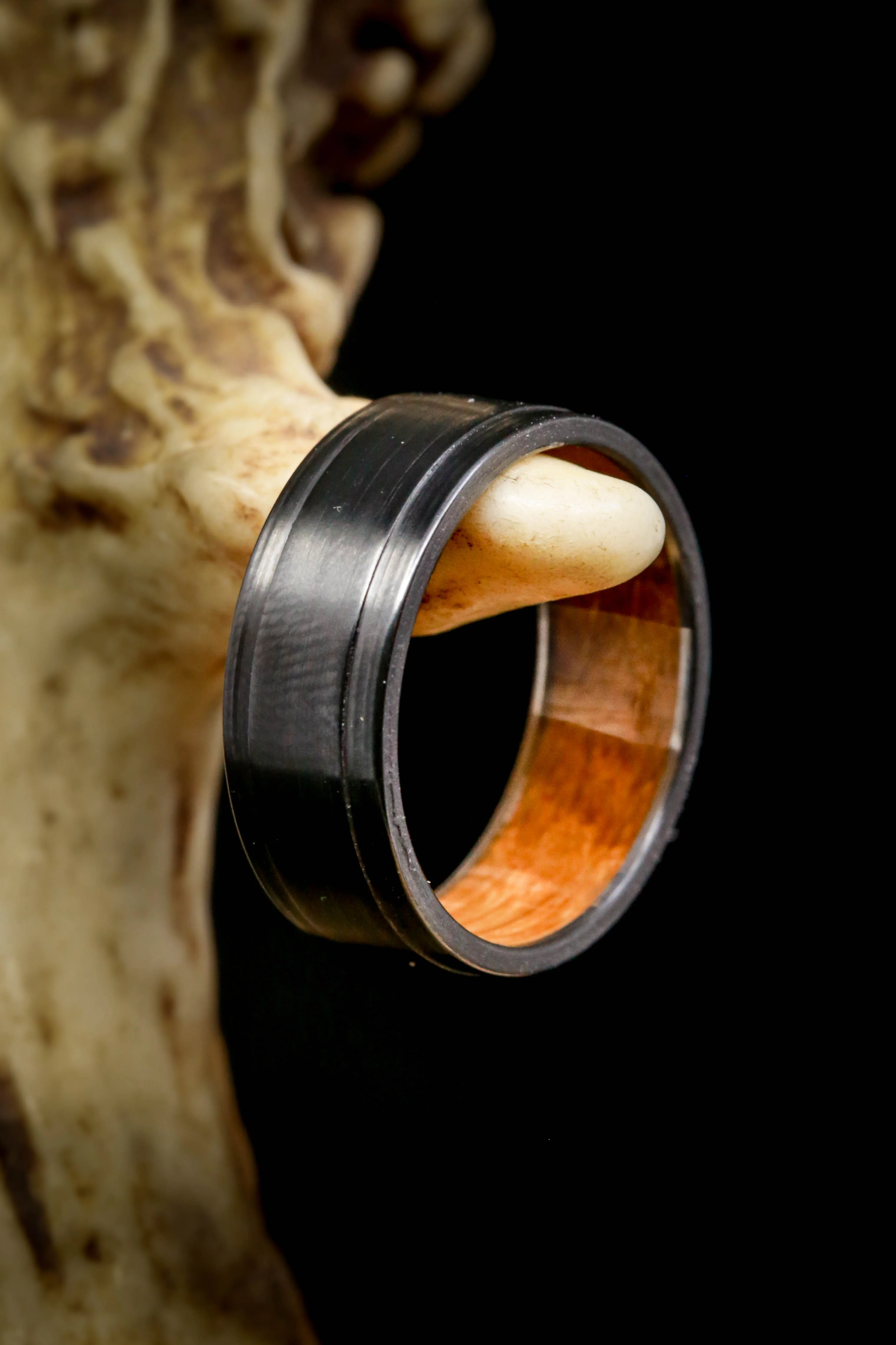 "SEDONA" - WHISKEY BARREL LINED WEDDING RING WITH A BRUSHED FINISH - Image 9